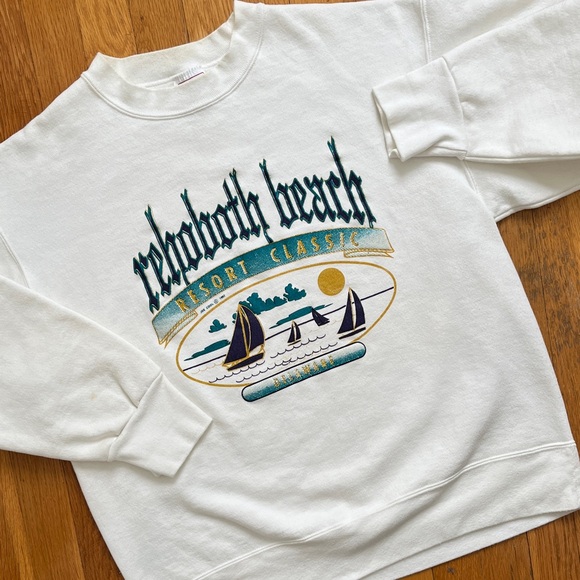 1992 Vintage Rehoboth Beach Graphic Print Sweatshirt in White Size L Made in USA - Picture 1 of 11
